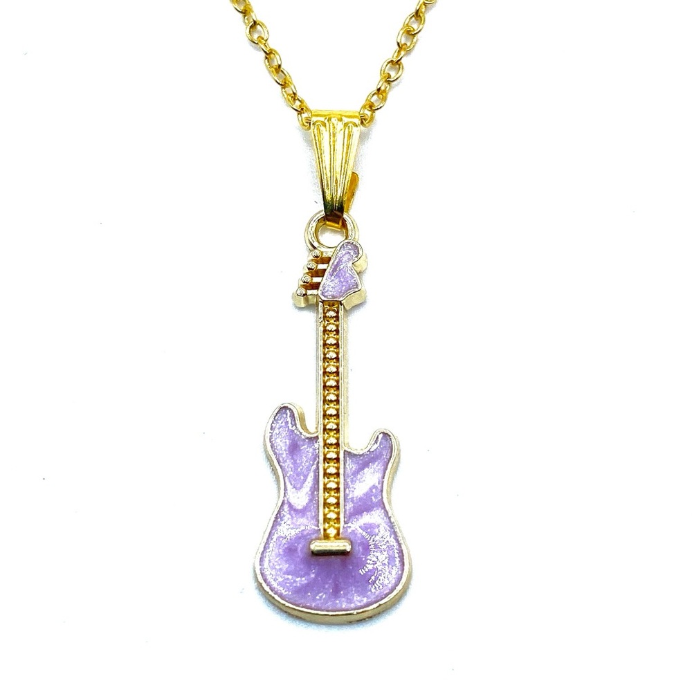 Gold and Purple Guitar Pendant Necklace